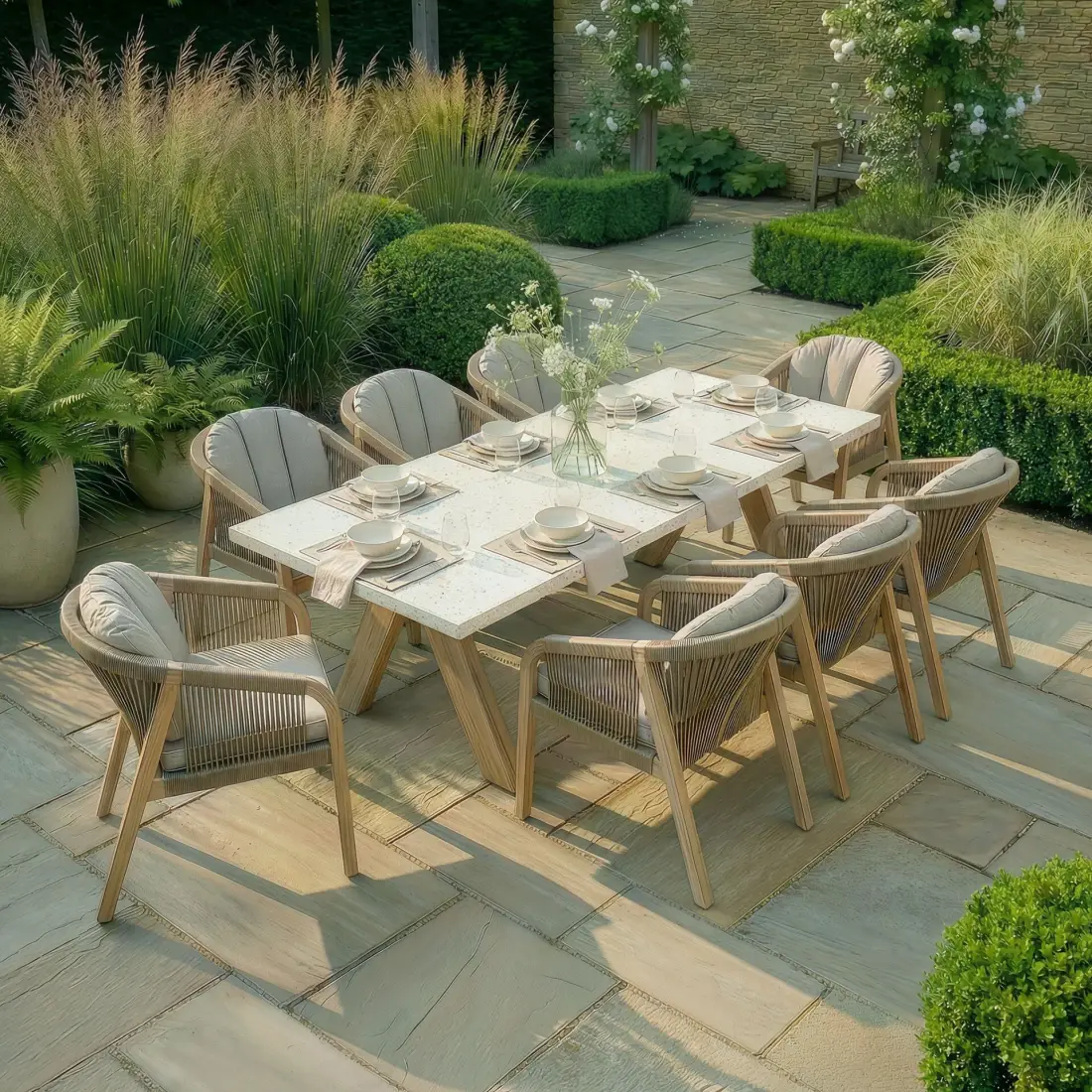 Antigua Rope Weave 8 Seat Rectangular Dining Set