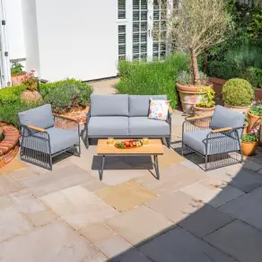 Isla Rope Aluminium Teak Wood 2 Seater Sofa Lounging Set