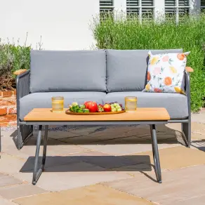 Isla Rope Aluminium Teak Wood 2 Seater Sofa Lounging Set