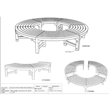 Teak Backless Contour Bench
