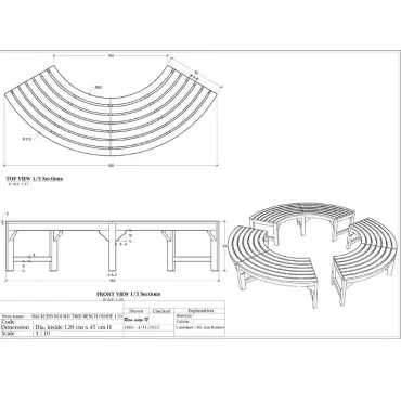 Teak Backless Contour Bench