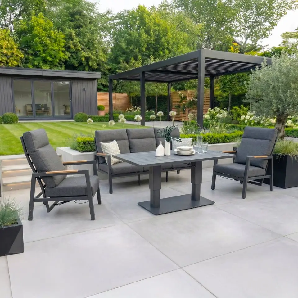 Juno 3 Seater Aluminium Wood Effect Lounge Dining