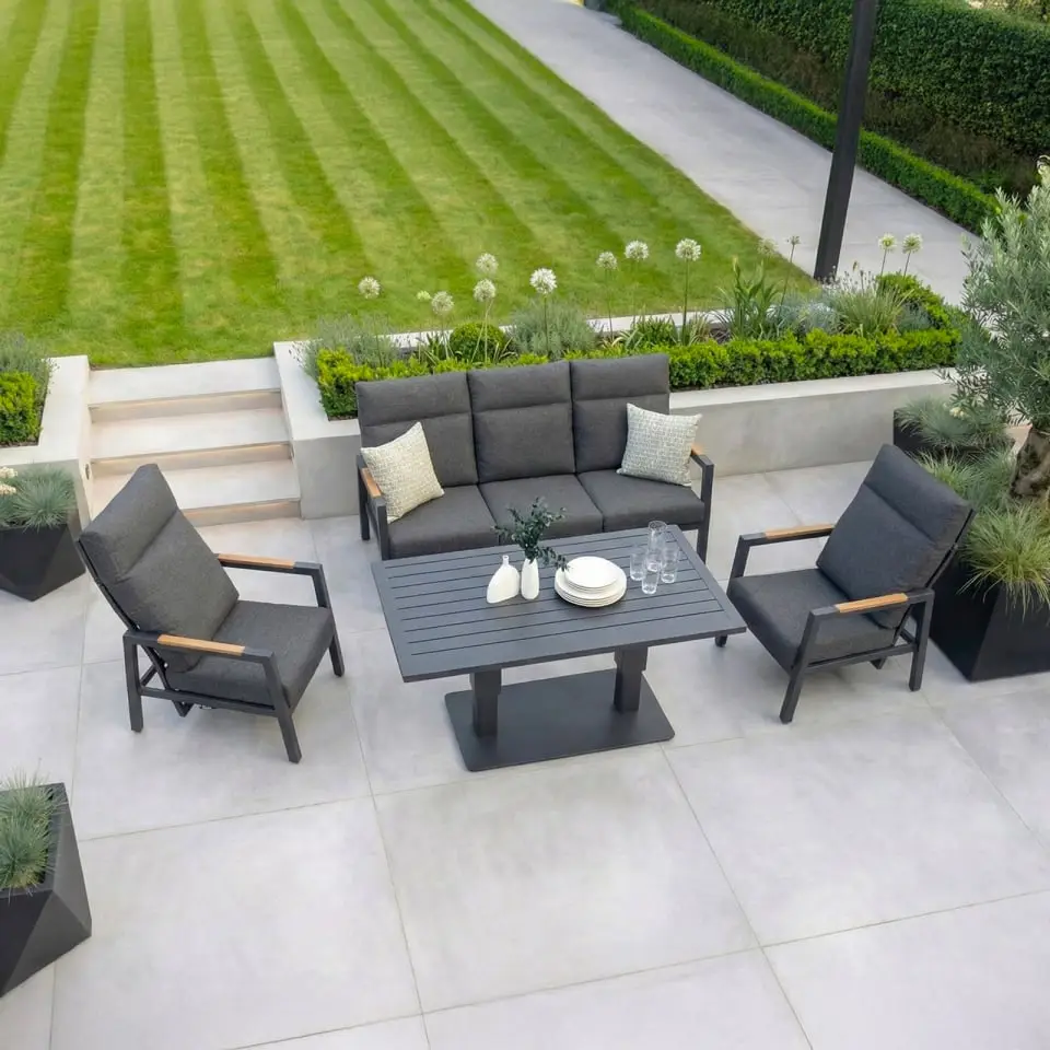 Juno 3 Seater Aluminium Wood Effect Lounge Dining