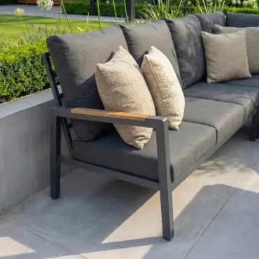 Juno Corner Aluminium Wood Effect Dining Set & Bench - Right Handed Adjustable Rising