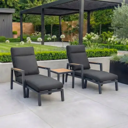 Juno Aluminium Wood Look Reclining 5 Piece Lounging Set