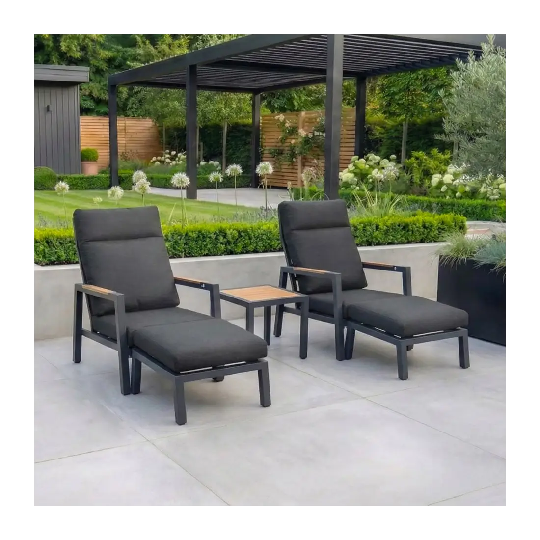Juno Aluminium Wood Look Reclining 5 Piece Lounging Set