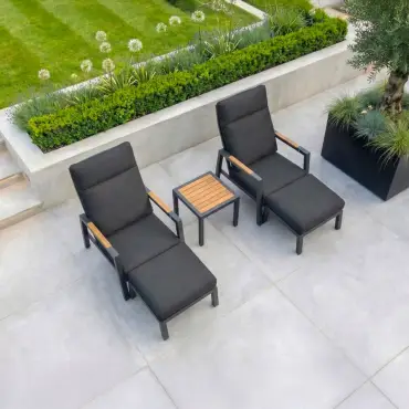 Juno Aluminium Wood Look Reclining 5 Piece Lounging Set