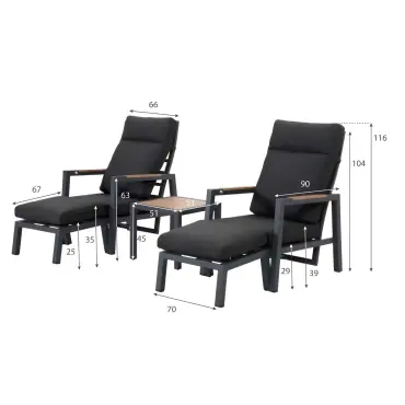 Juno Aluminium Wood Look Reclining 5 Piece Lounging Set