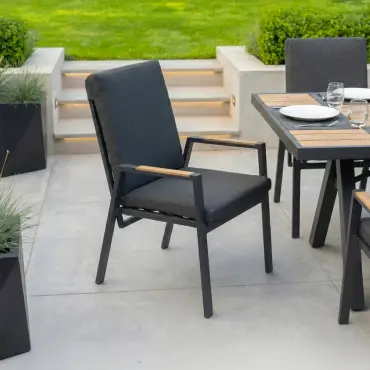 Juno 6 Seat Aluminium Wood Effect Reclining Dining Set - Rectangular Table