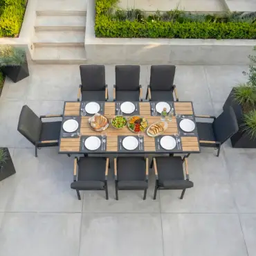Juno 8 Seat Aluminium Wood Effect Reclining Dining Set - Rectangular Table