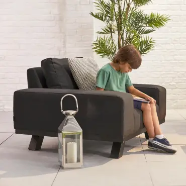 Tranquility Fabric Aluminium 2 Seater Sofa Set - Square Coffee Table & 2 Armchairs