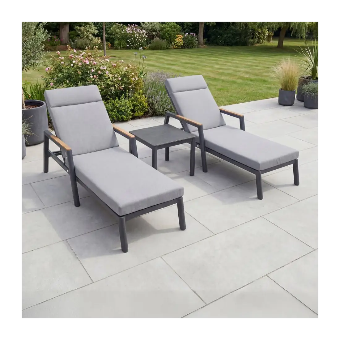 Isaac Aluminium Sun Lounger Set of 2 & Side Table