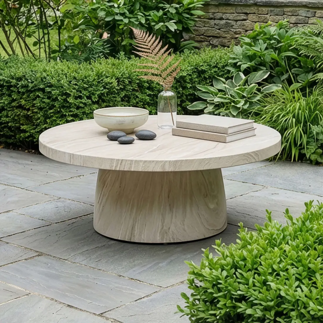 Round Garden Stone Coffee Table in Marble Effect
