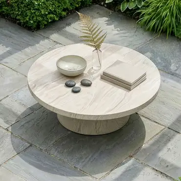 Round Garden Stone Coffee Table in Marble Effect