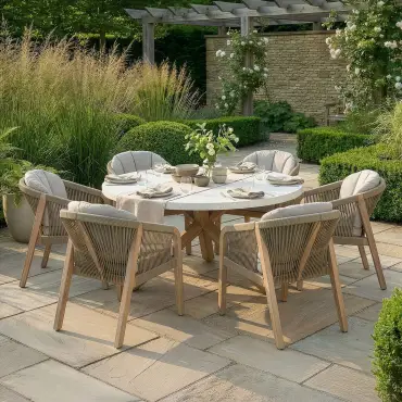 Antigua Rope Weave 6 Seat Round Dining Set - Terrazzo