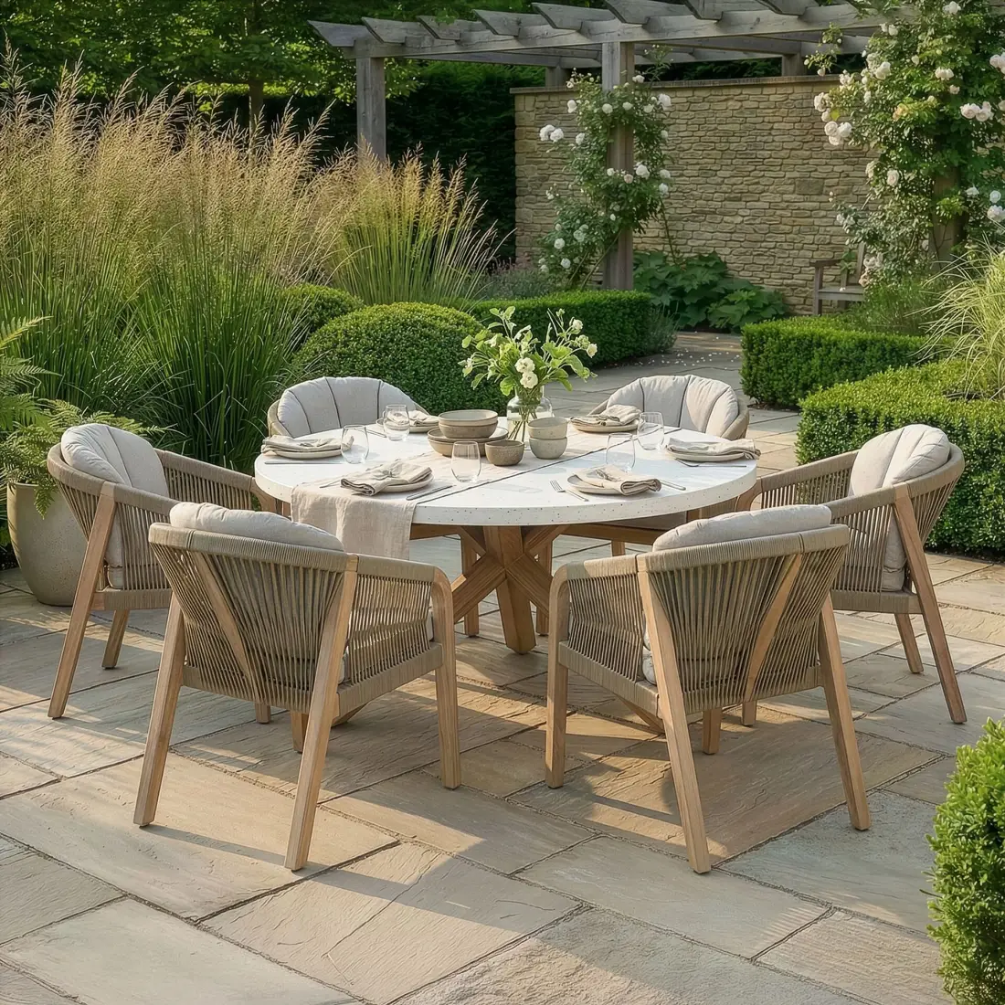 Antigua Rope Weave 6 Seat Round Dining Set