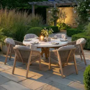 Antigua Rope Weave 6 Seat Round Dining Set - Terrazzo