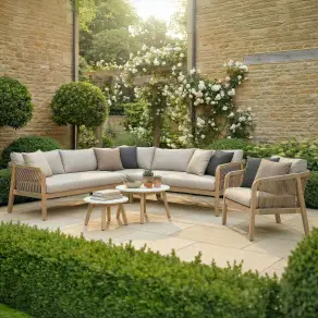 Antigua Rope Weave Corner Sofa Set - Lounge Chair & 2 Round Coffee Tables