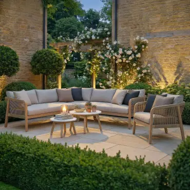 Antigua Rope Weave Corner Sofa Set - Lounge Chair & 2 Round Coffee Tables