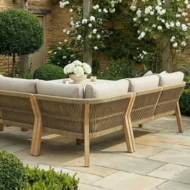 Antigua Rope Weave Corner Sofa Set - Lounge Chair & 2 Round Coffee Tables