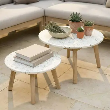 Antigua Rope Weave Corner Sofa Set - Lounge Chair & 2 Round Coffee Tables