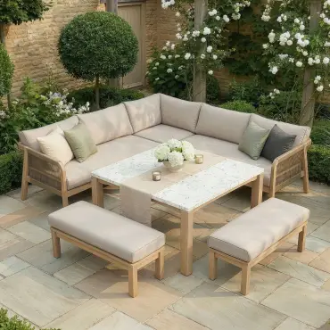 Antigua Rope Weave Square Corner Dining Sofa Set with Footstools