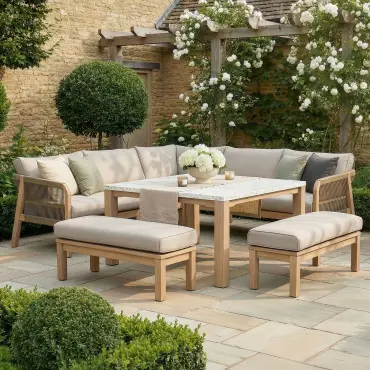 Antigua Rope Weave Square Corner Dining Sofa Set with Footstools - Terrazzo