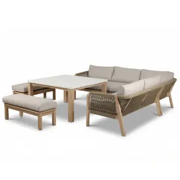 Antigua Rope Weave Square Corner Dining Sofa Set with Footstools