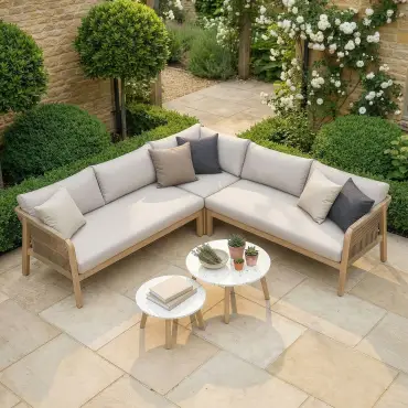 Antigua Rope Weave Corner Sofa Set - 2 Round Coffee Tables