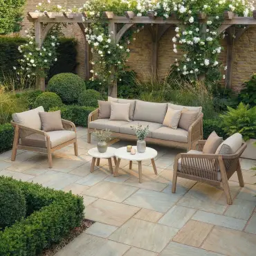 Antigua Rope Weave 3 Seat Sofa Set - 2 Lounge Armchairs & Round Coffee Tables