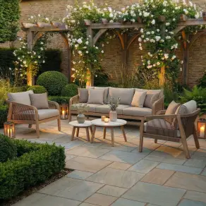 Antigua Rope Weave 3 Seat Sofa Set - 2 Lounge Armchairs & Round Coffee Tables