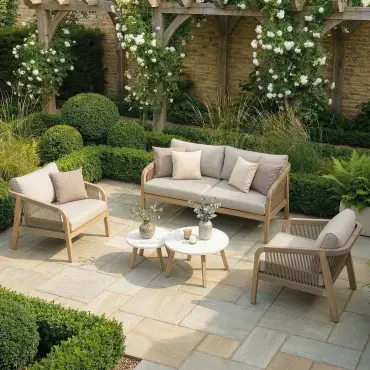 Antigua Rope Weave 2 Seat Sofa Set - 2 Lounge Armchairs & Round Coffee Tables