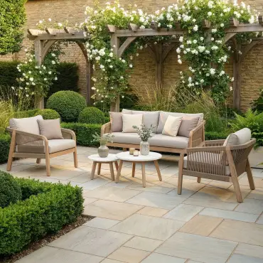 Antigua Rope Weave 2 Seat Sofa Set - 2 Lounge Armchairs & Round Coffee Tables