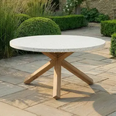 Antigua 6 Seat Round Garden Dining Table - Terrazzo