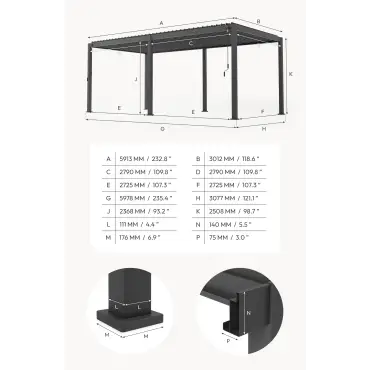 Legacy Aluminium Metal Pergola in Chalk White - 6.0m x 3.0m Free Standing