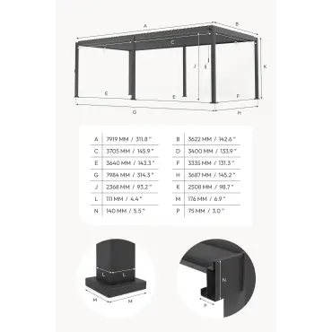 Legacy Aluminium Metal Pergola in Chalk White - 8.0m x 3.6m Free Standing