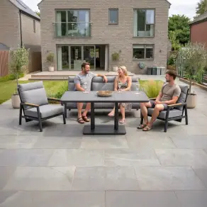 Isaac 3 Seater Aluminium Reclining Dining Set 2 Armchairs - Rising Extending Table