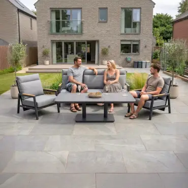 Isaac 3 Seater Aluminium Reclining Dining Set 2 Armchairs - Rising Extending Table