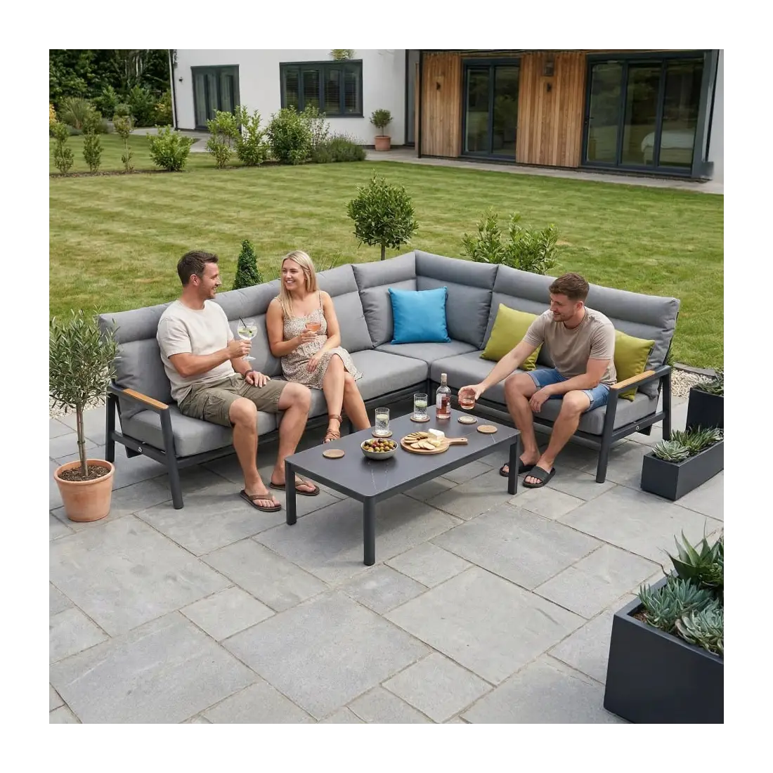Isaac Aluminium Wood Large Corner Sofa Lounging Set Isaac Aluminium Wood Large Corner Sofa Lounging Set