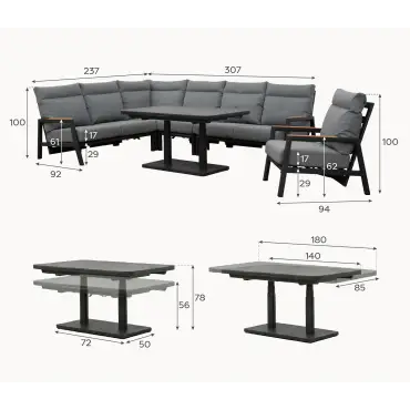 Isaac Corner Aluminium Reclining Dining Set Armchair - Adjustable Rising Extending Table