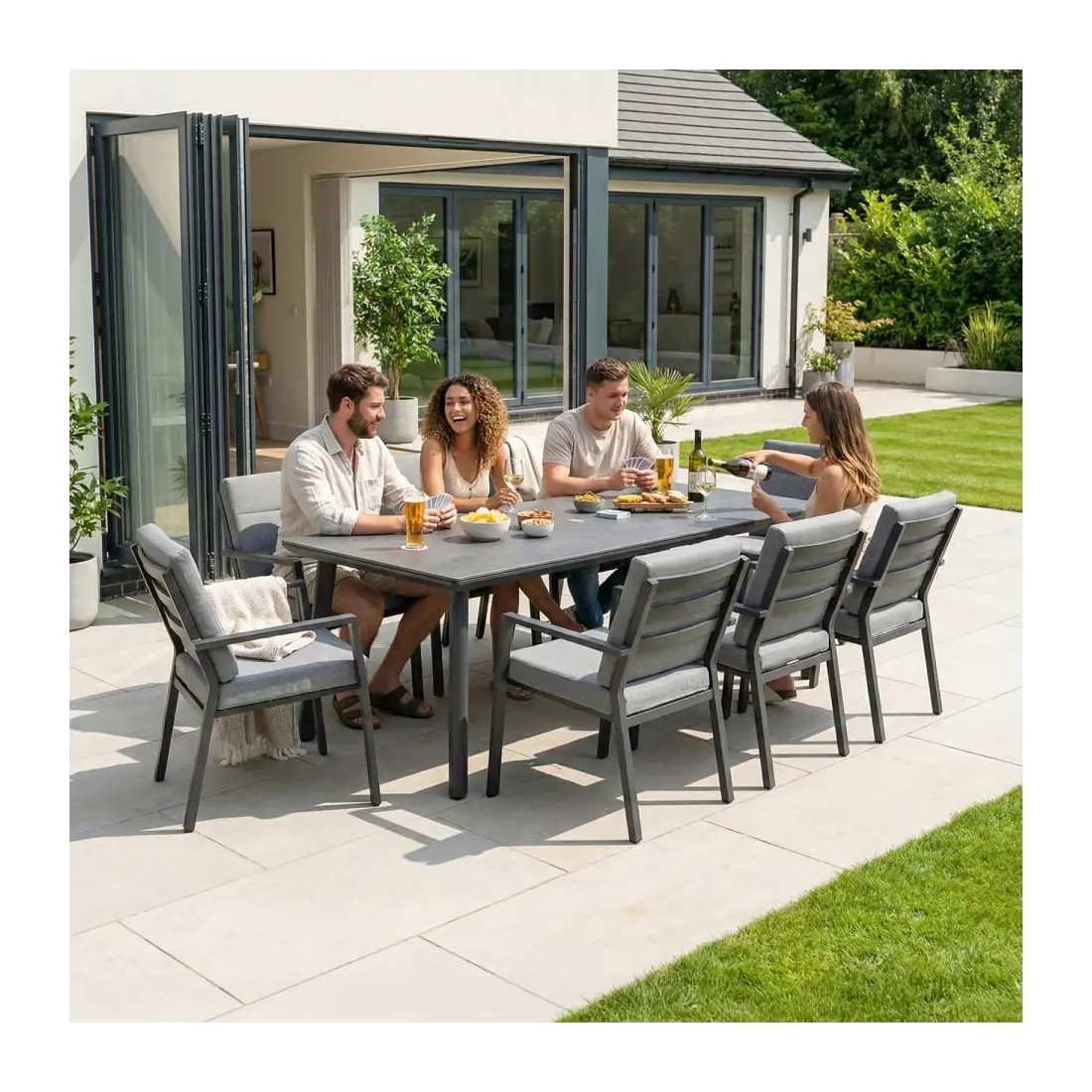Isaac 8 Seat Aluminium Wood Dining Set Estepona Spain