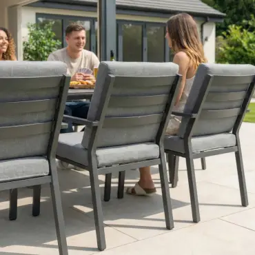 Isaac 8 Seat Aluminium Wood Dining Set with 2 Reclining Chairs