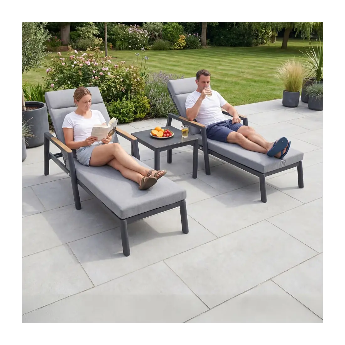 Isaac Aluminium Sun Lounger Set of 2 & Side Table Isaac Aluminium Sun Lounger Set of 2 & Side Table