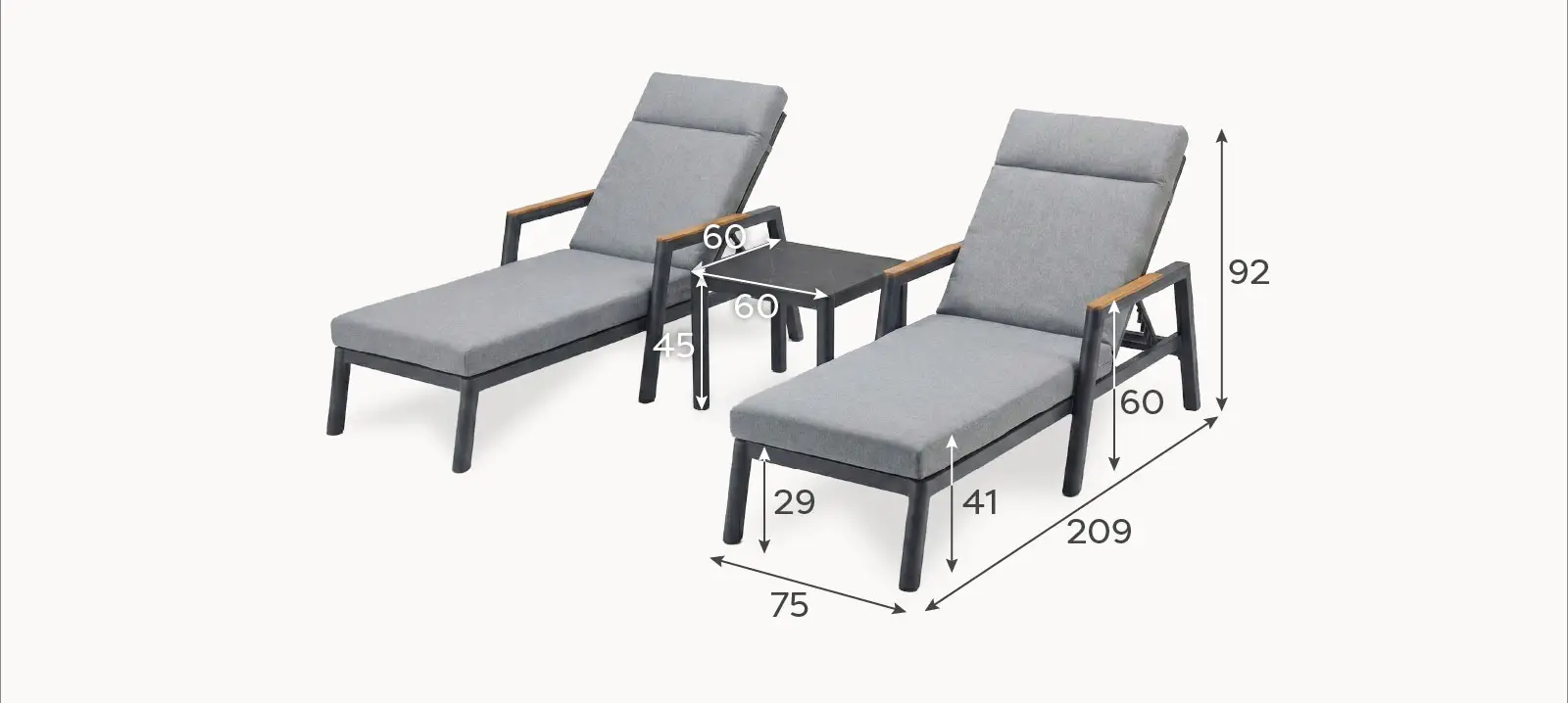Isaac Aluminium Sun Lounger Set of 2 & Side Table