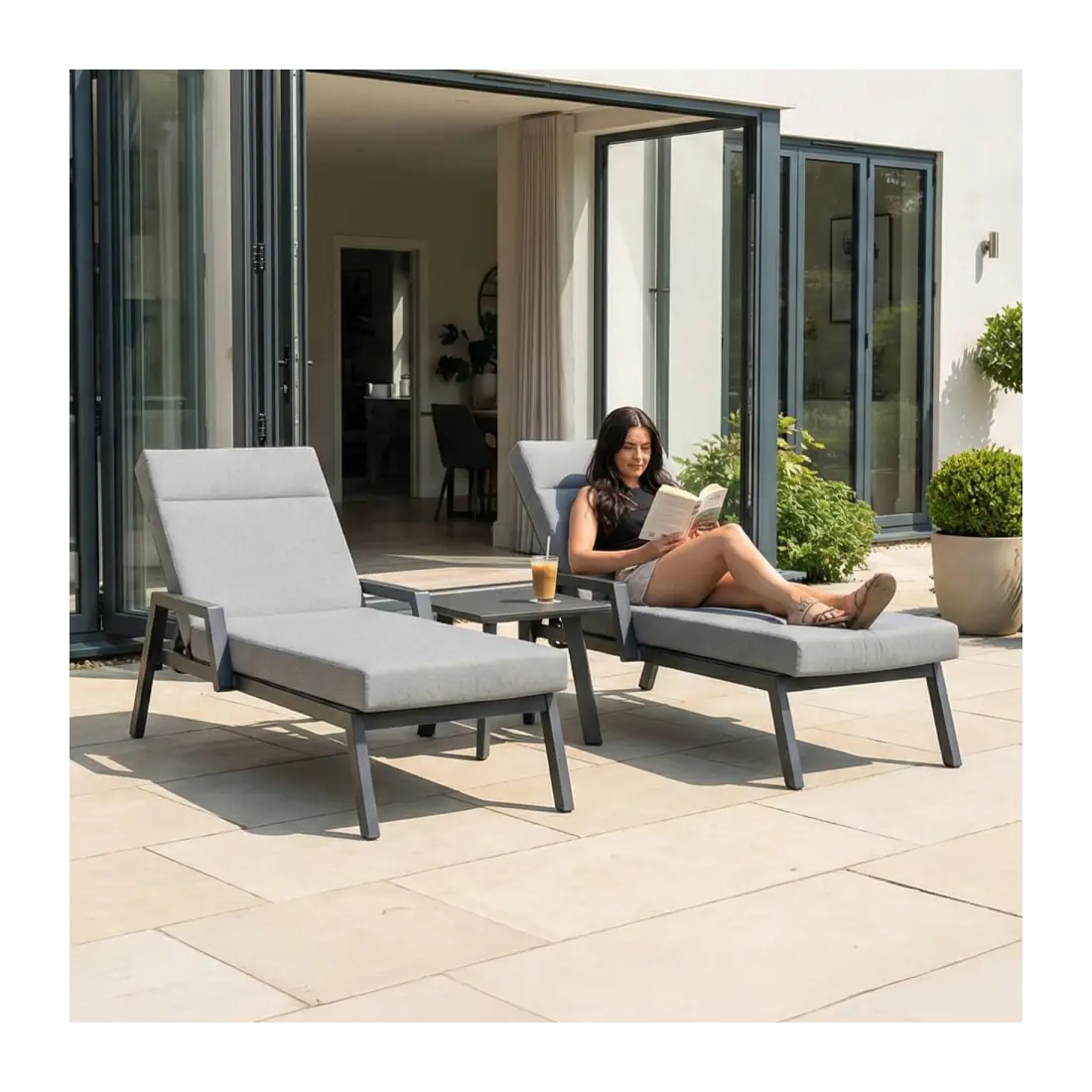 Vogue Aluminium Sun Lounger Set of 2 & Side Table