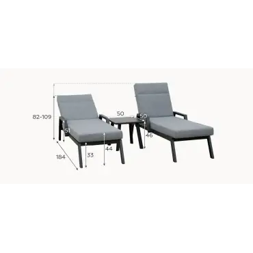 Vogue Aluminium Sun Lounger Set of 2 & Side Table