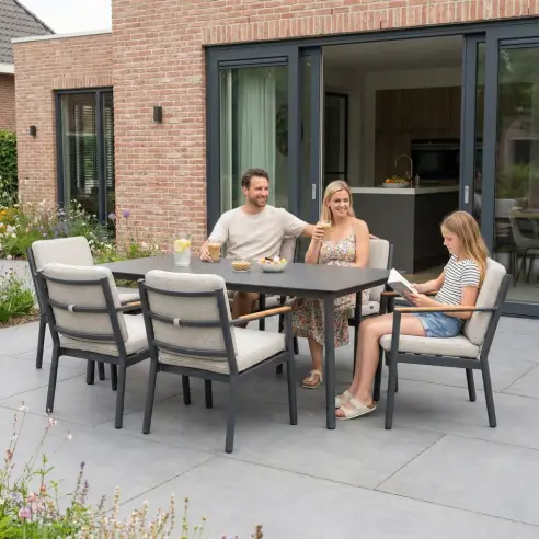 Monti 6 Seat Aluminium Wood Dining Set - Rectangular Table