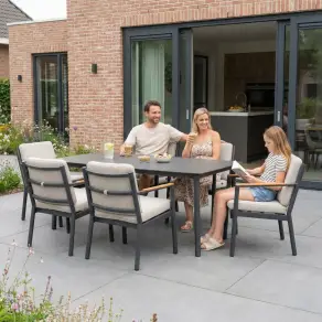 Monti 6 Seat Aluminium Wood Dining Set - Rectangular Table