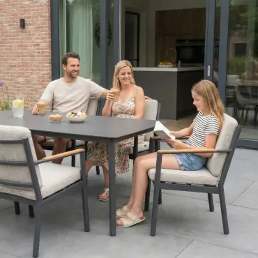 Monti 6 Seat Aluminium Wood Dining Set - Rectangular Table