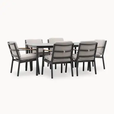 Monti 6 Seat Aluminium Wood Dining Set - Rectangular Table